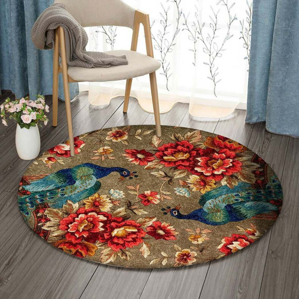 Peacock Round Rug Carpet Bedroom Livingroom Home Decor
