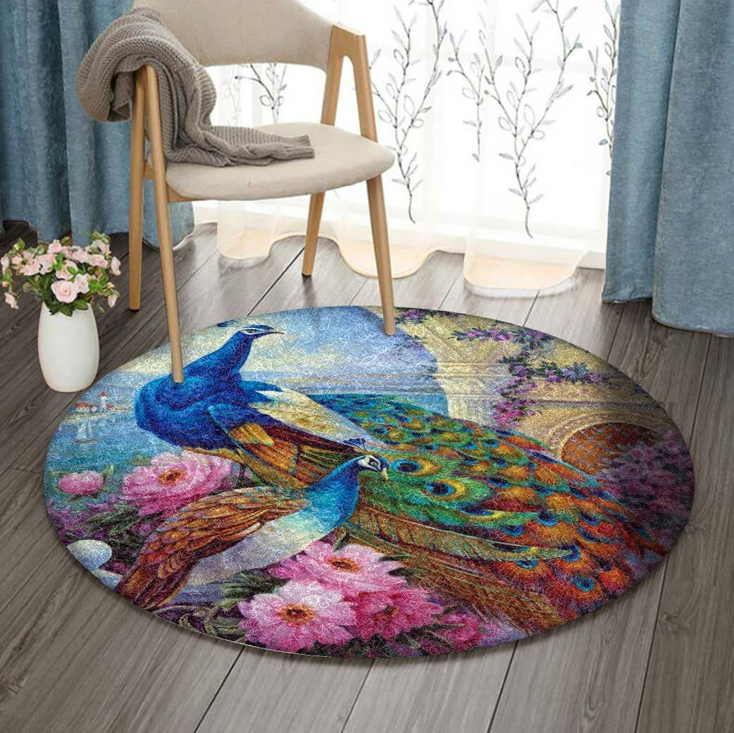 Peacock Round Rug Carpet Bedroom Livingroom Home Decor