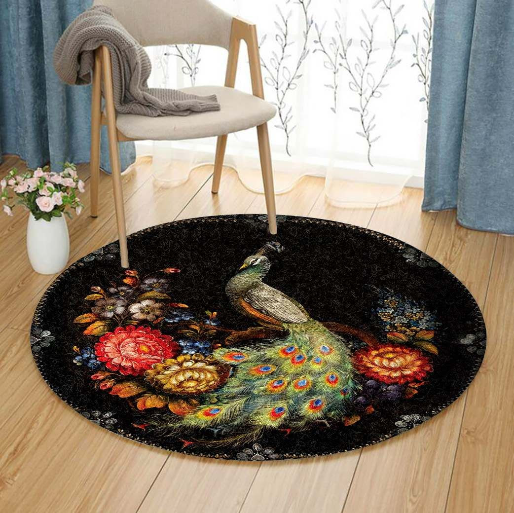 Peacock Round Rug Carpet Bedroom Livingroom Home Decor