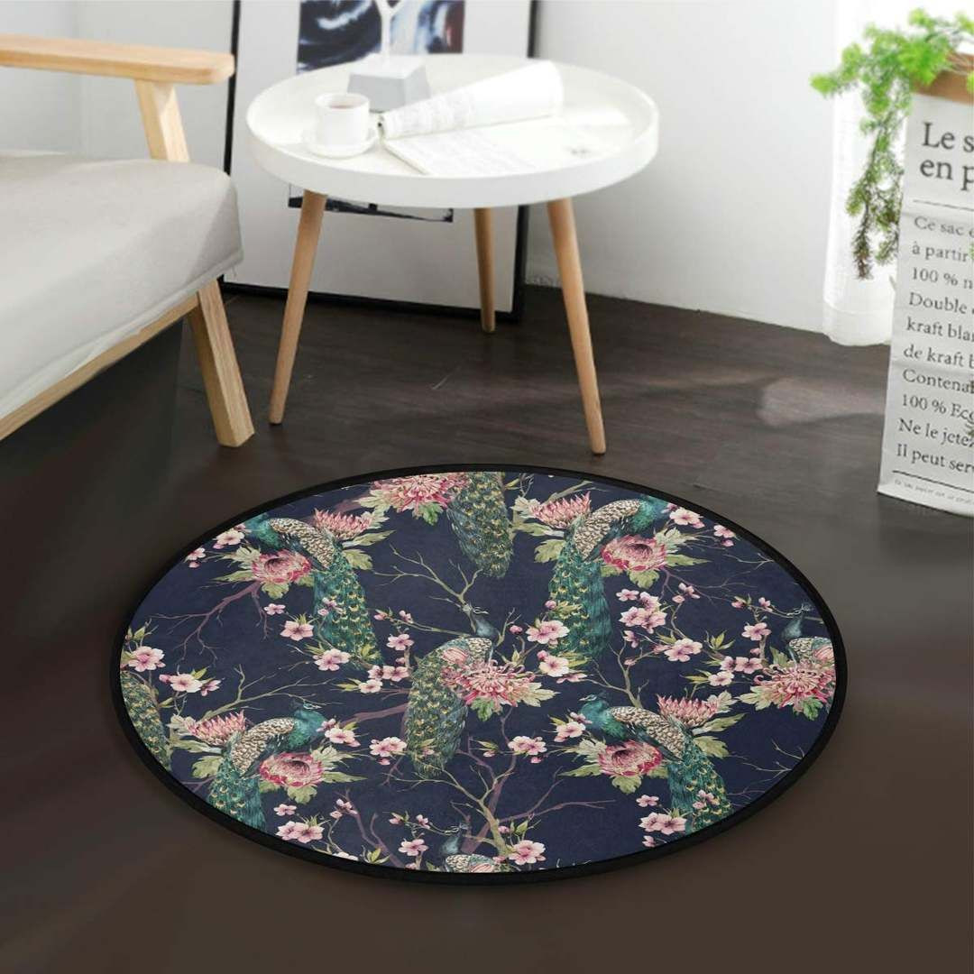 Peacocks Round Rug Carpet Bedroom Livingroom Home Decor
