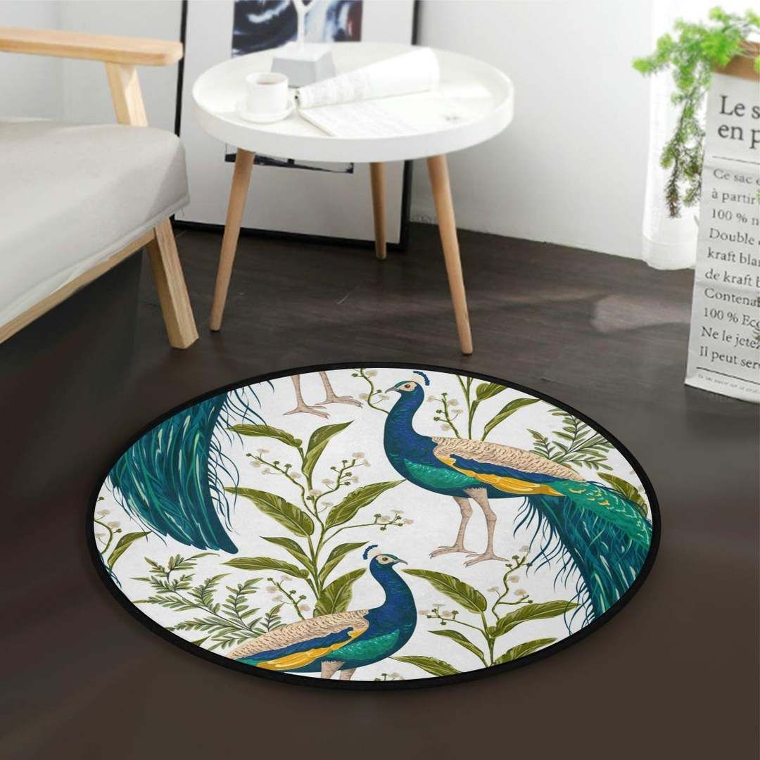 Peacocks Round Rug Carpet Bedroom Livingroom Home Decor