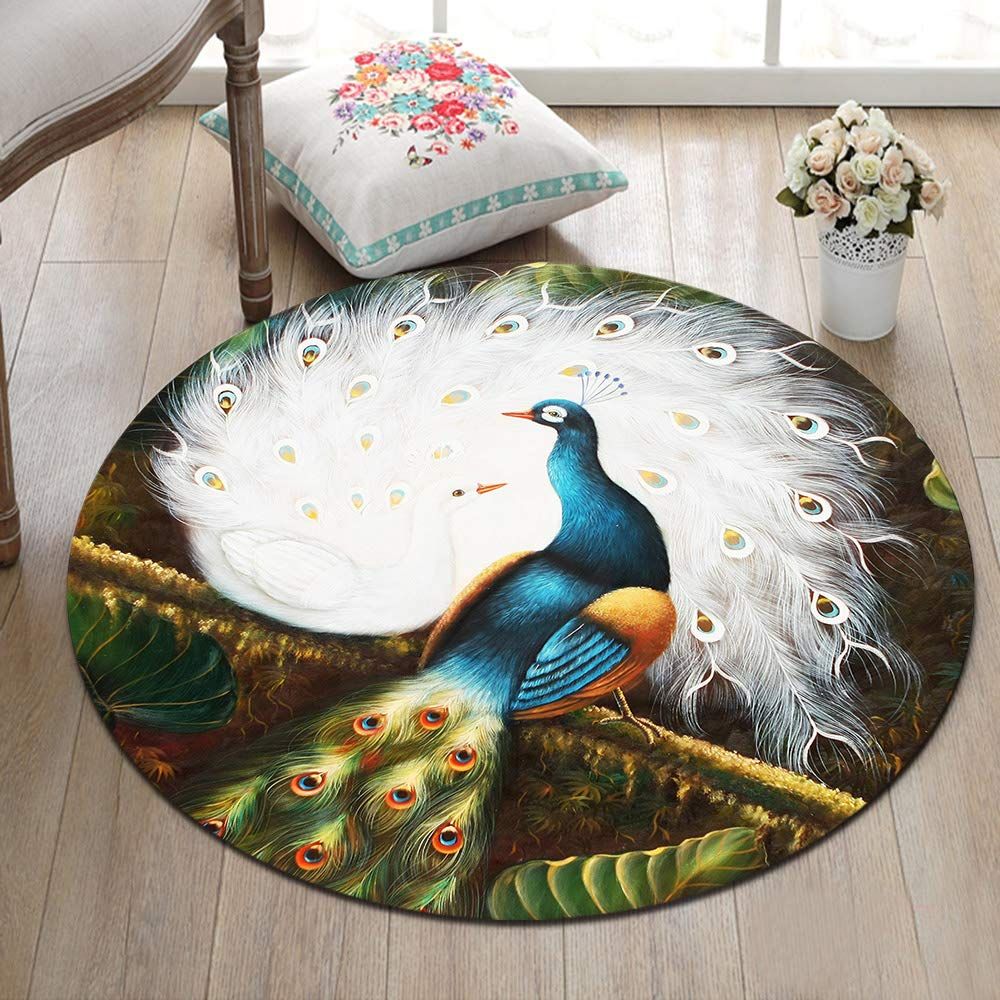 Peacocks Round Rug Carpet Bedroom Livingroom Home Decor