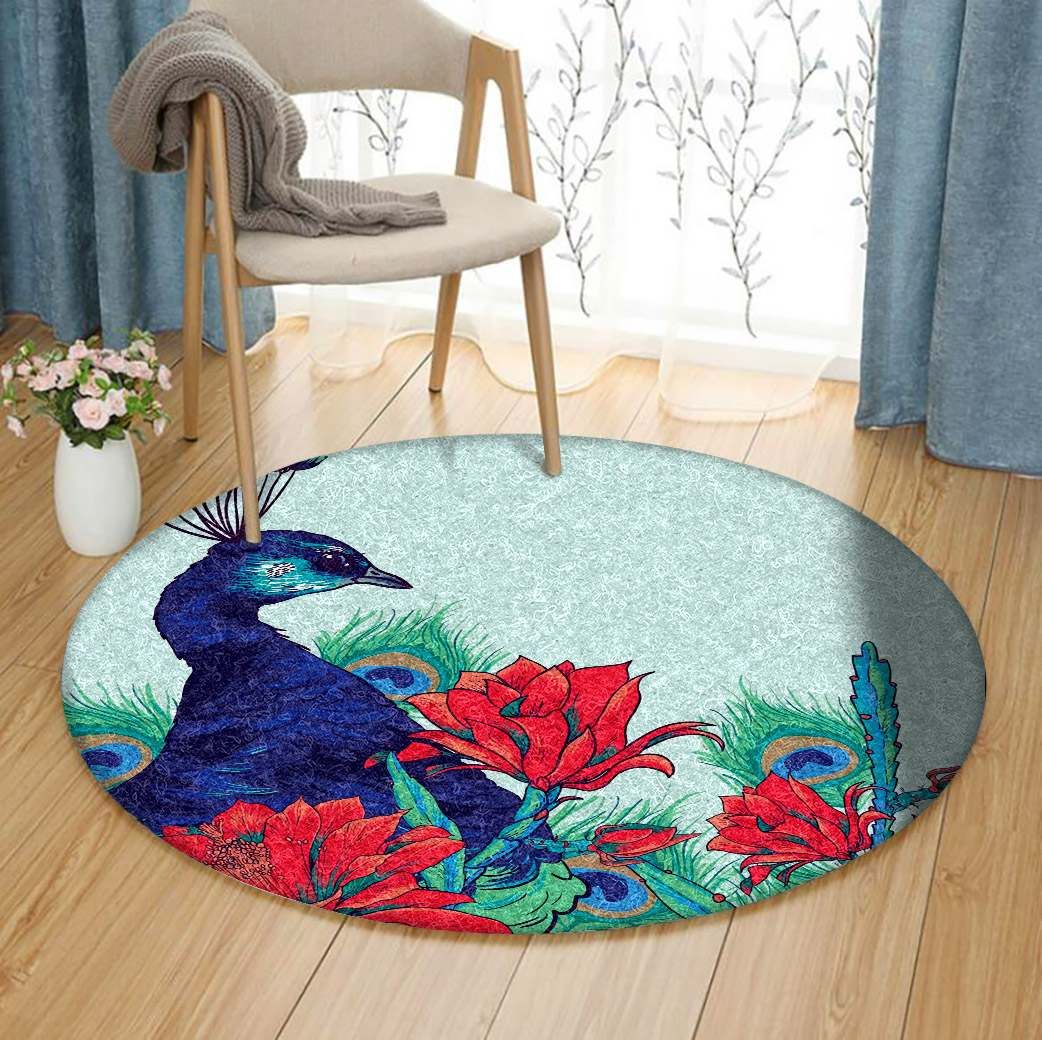 Peafowl Round Rug Carpet Bedroom Livingroom Home Decor