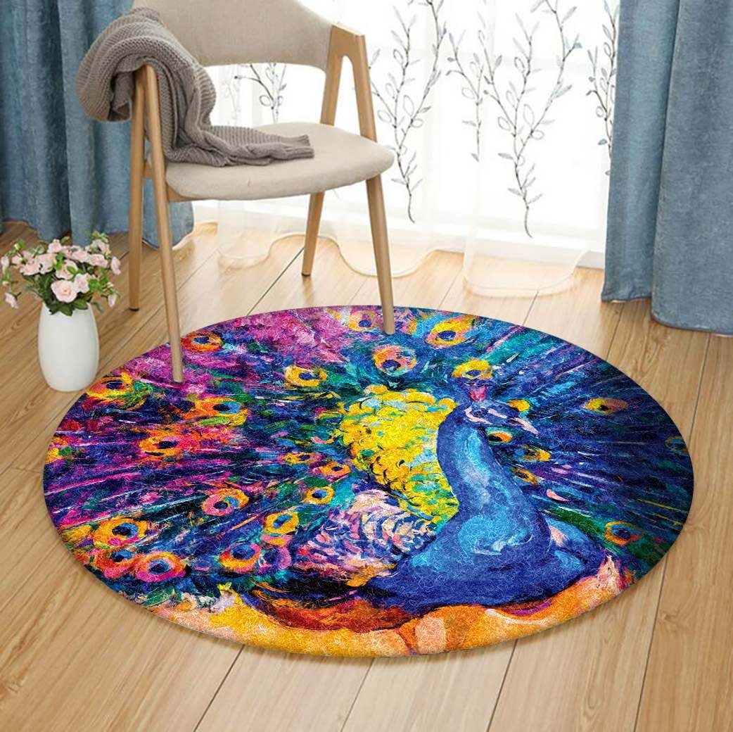Peafowl Round Rug Carpet Bedroom Livingroom Home Decor