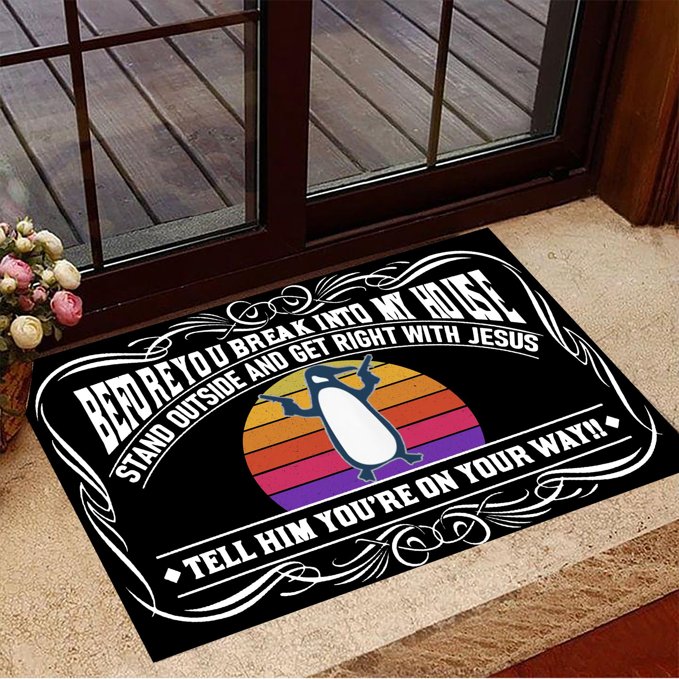 Penguin Before You Break Into My House Rubber Doormat Front Door Decor Funny Rubber Doormat Gift For Dad