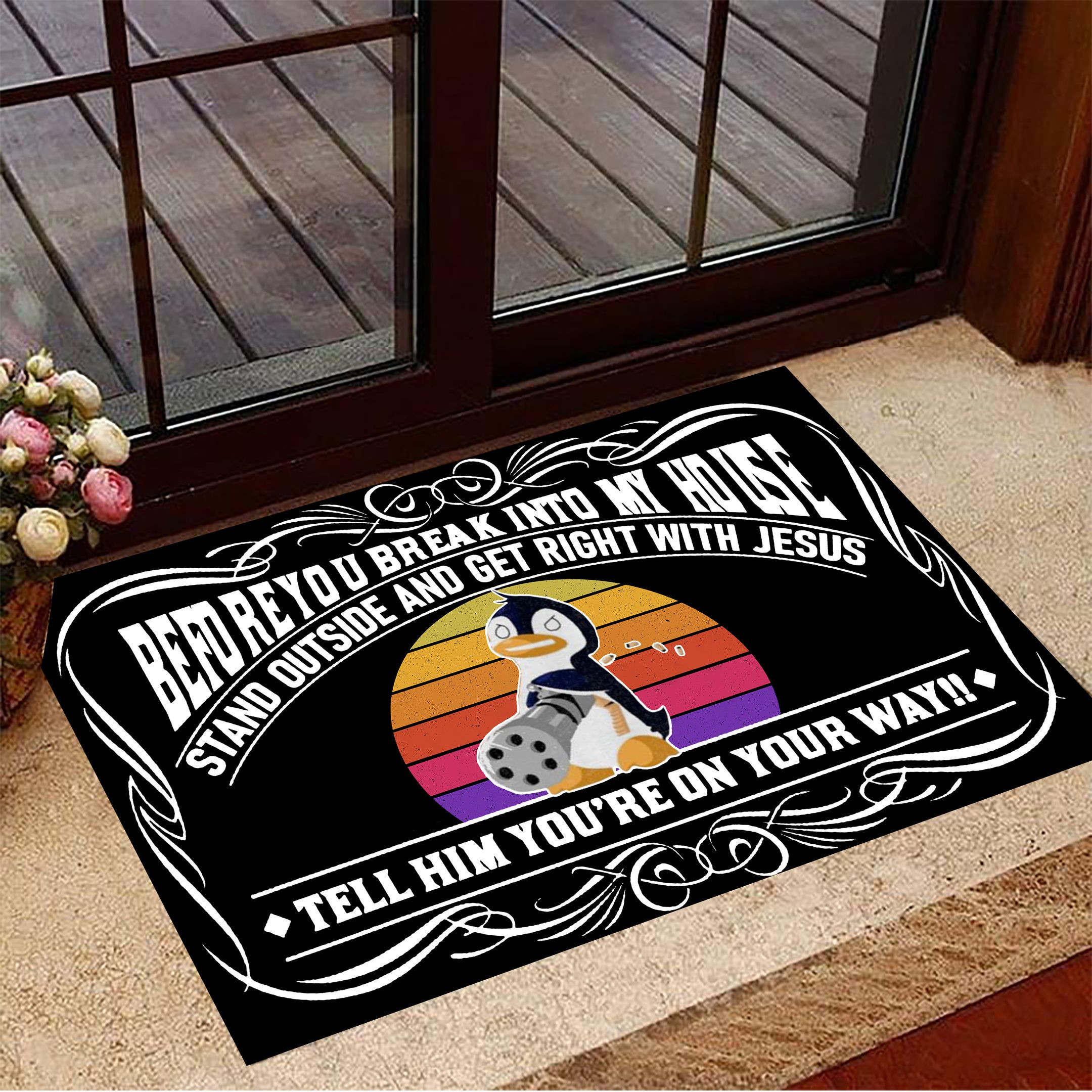 Penguin Before You Break Into My House Rubber Doormat Front Door Decor Funny Rubber Doormat Gift For Friends