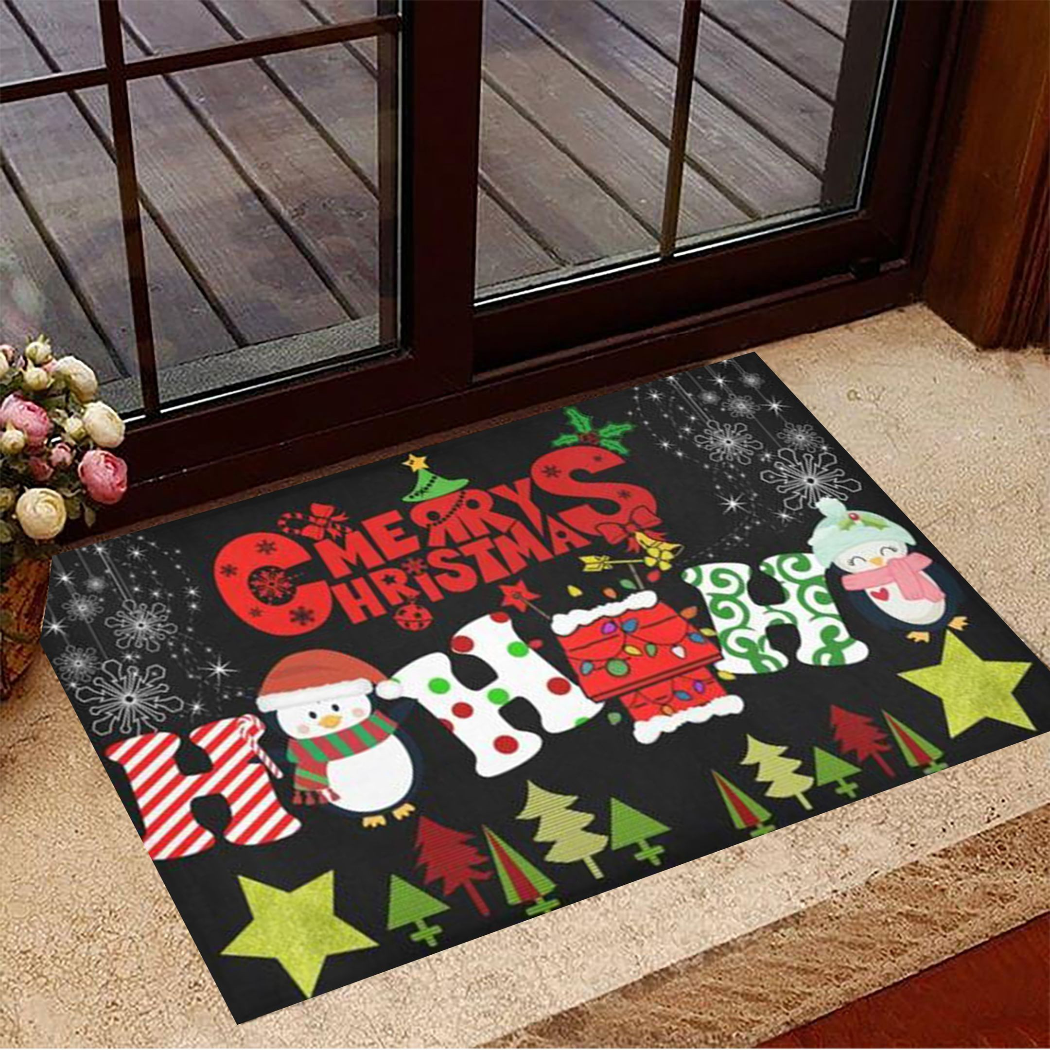Penguin Merry Christmas Hohoho Rubber Doormat Decorative Door Mats Christmas Gifts