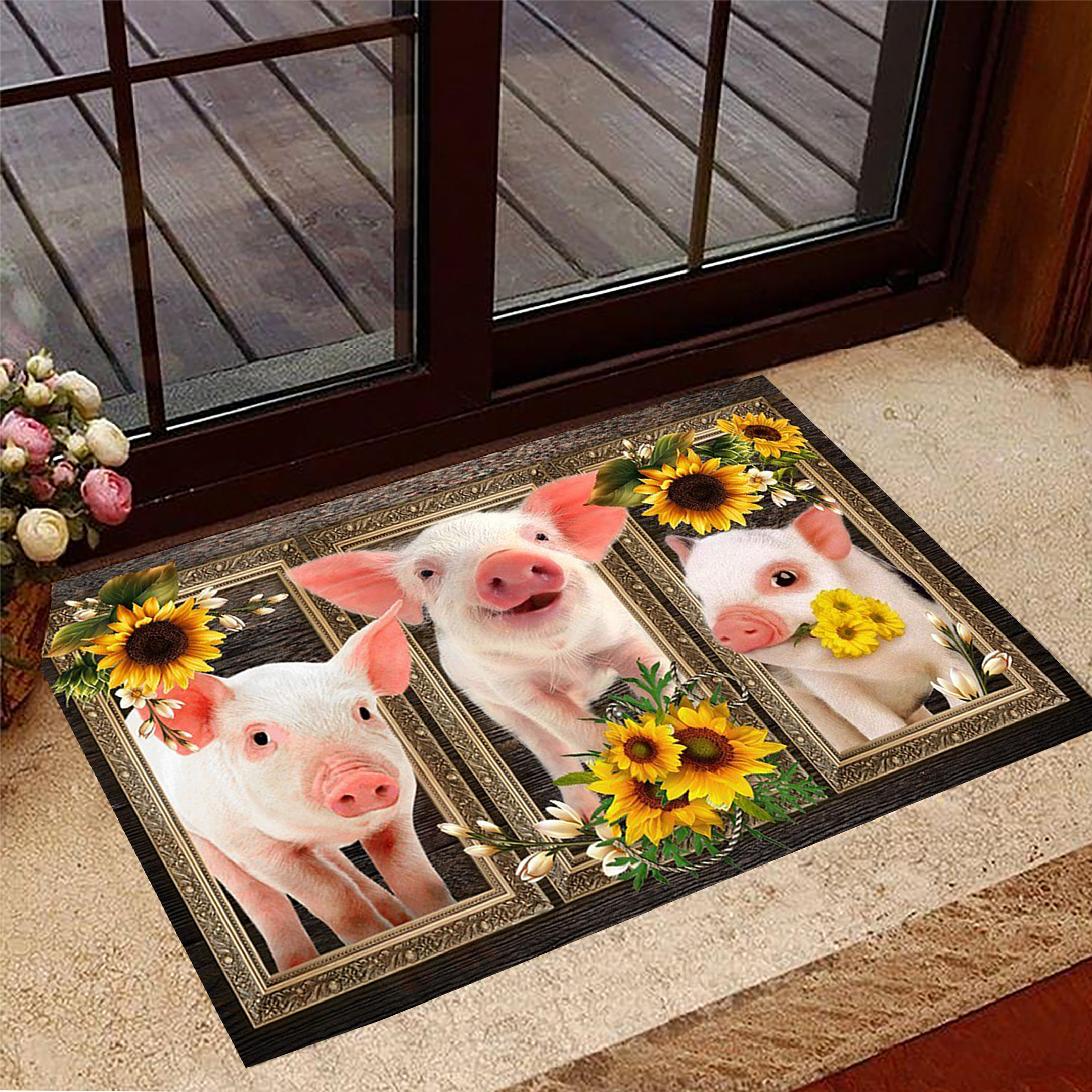 Penguin Sunflower Rubber Doormat Cute Indoor Door Mat Housewarming Gift Ideas