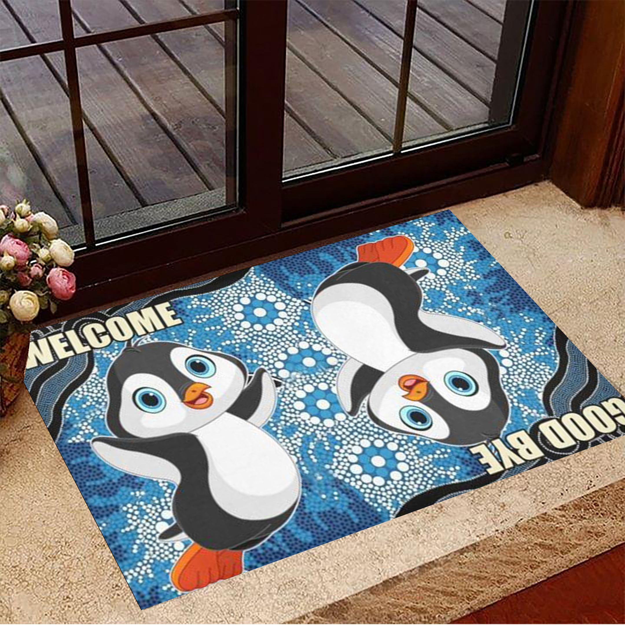 Penguin Welcome And Goodbye Rubber Doormat Cute Rubber Doormat Gifts For Penguin Lovers