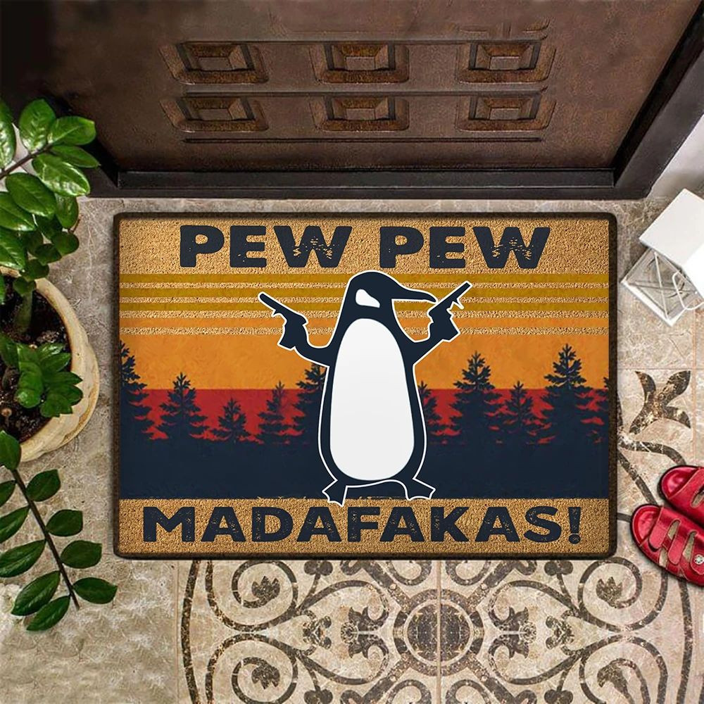Penguins Pew Pew Madafakas Rubber Doormat Fun Door Mats Indoor Outdoor Penguins Merchandise
