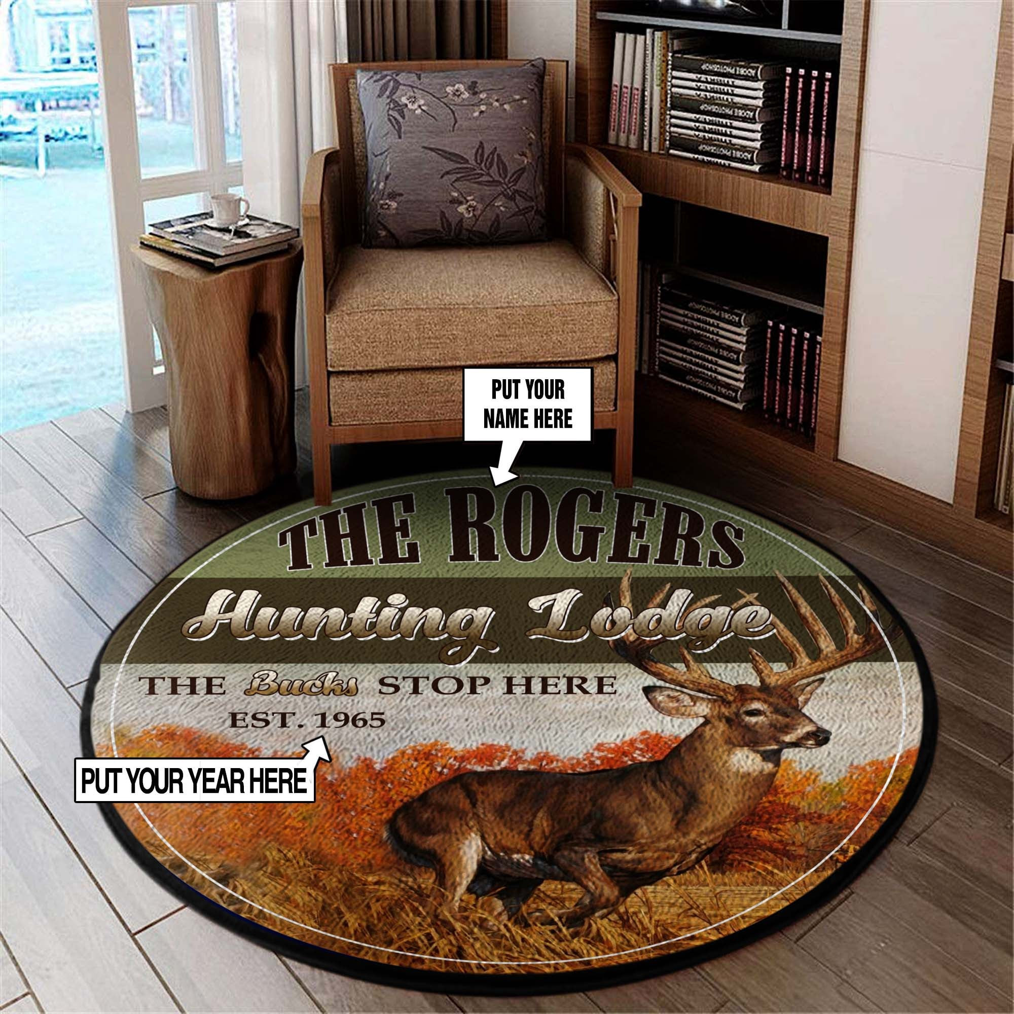 Personalization Hunting Lodge Round Rug Carpet Bedroom Livingroom Home Decor