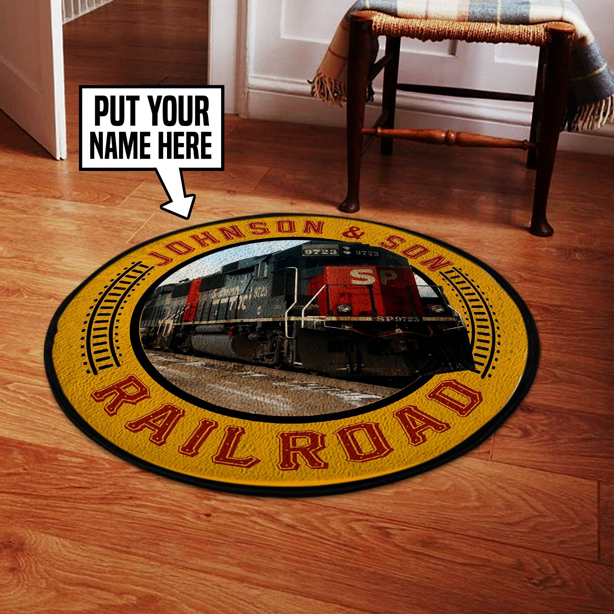 Personalize Sp Southern Pacific Railway Railroad Round Rug Carpet Bedroom Livingroom Home Decor