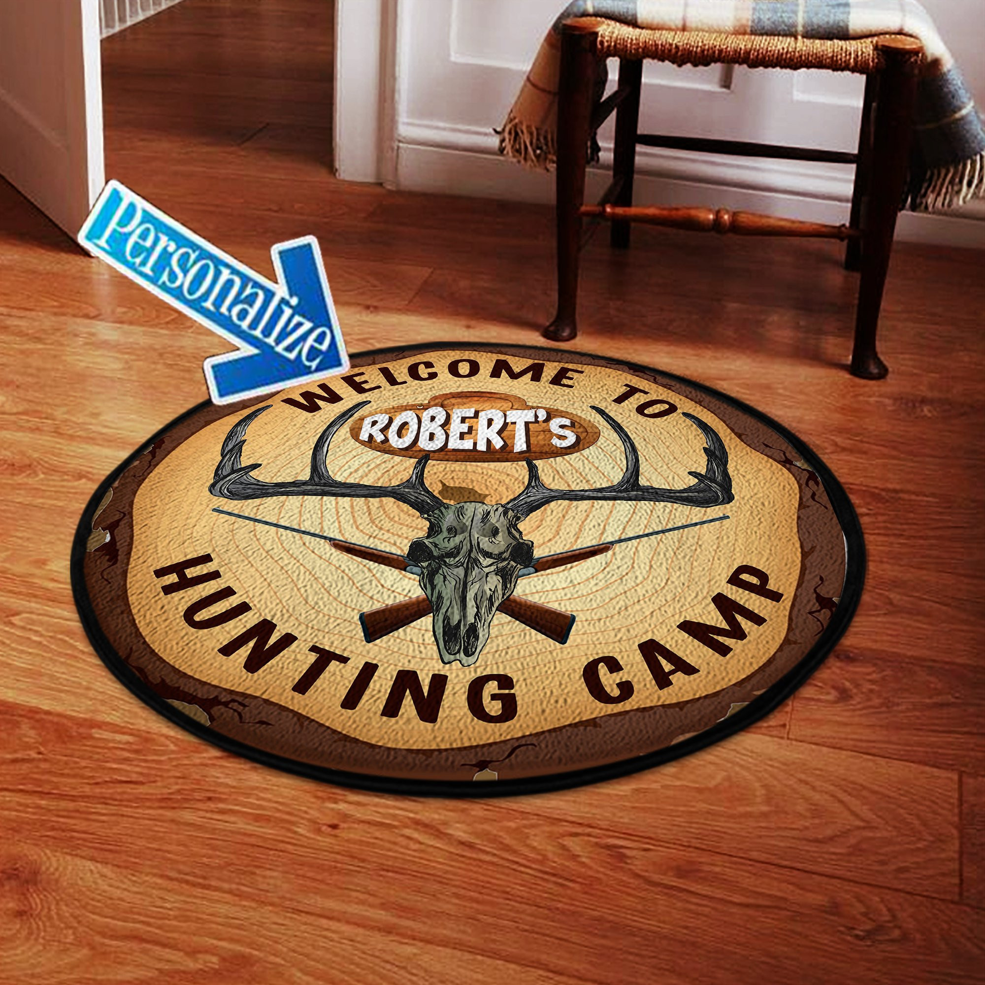 Personalize Vintage Hunting Camp Round Rug Carpet Bedroom Livingroom Home Decor