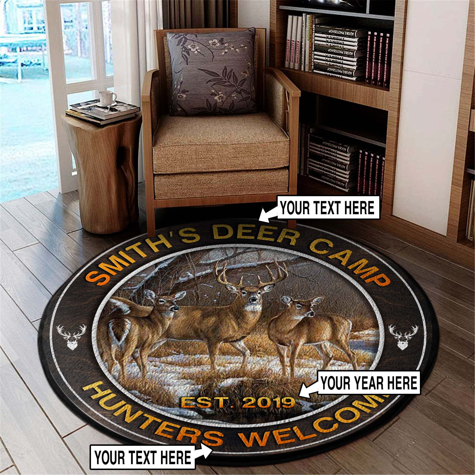 Personalized Deer Camp Hunting Round Rug Carpet Bedroom Livingroom Home Decor - Image 4