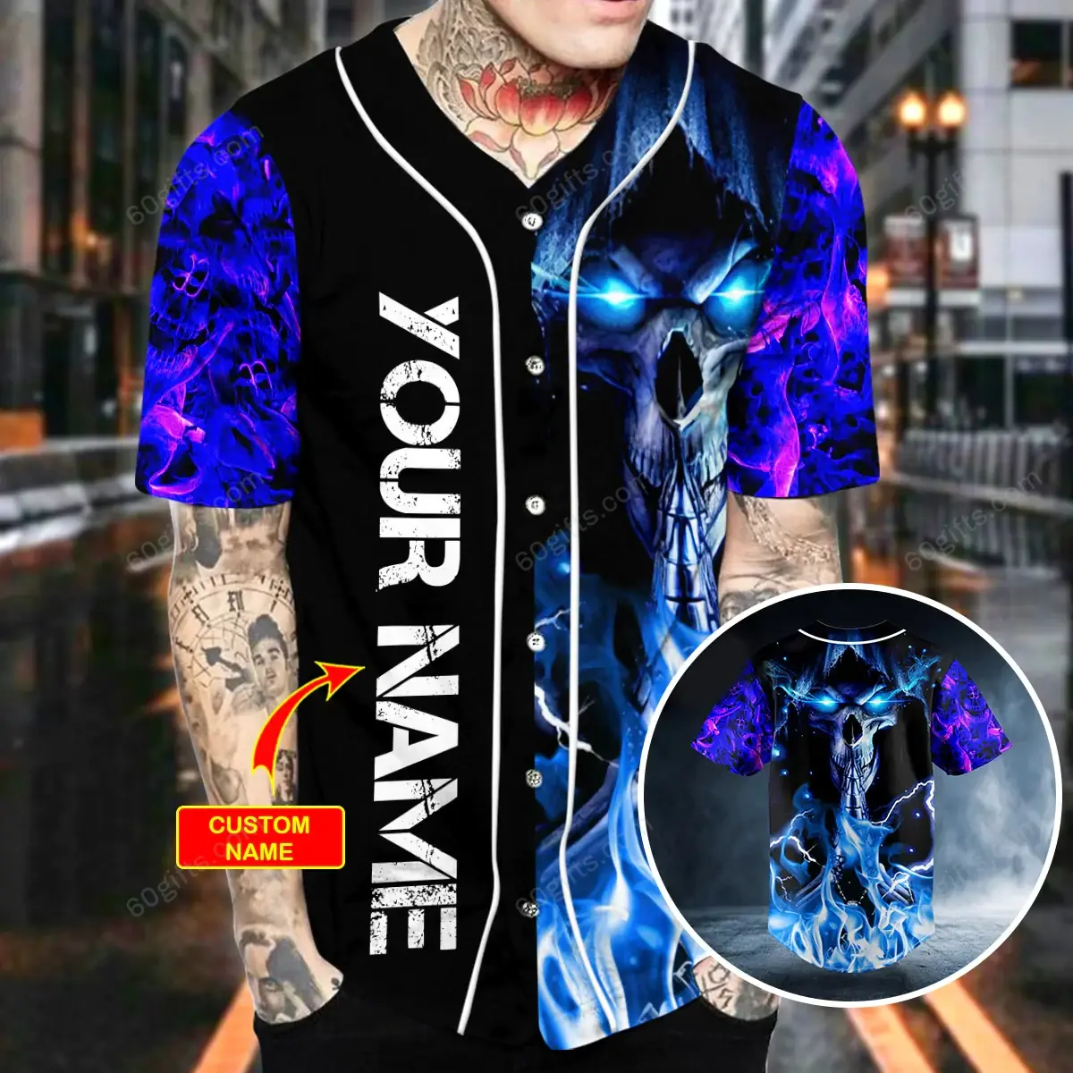 Personalized Grim Reaper Prayer Blue Fire Baseball Jersey