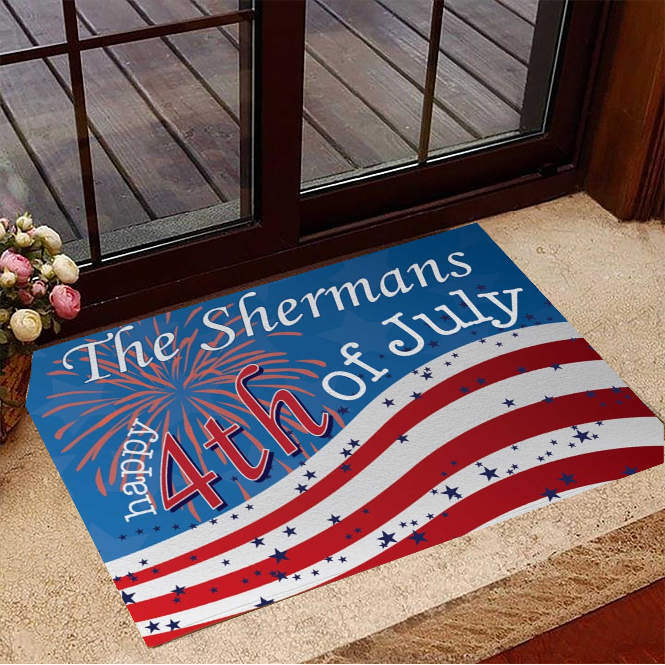 Personalized Happy 4Th Of July Rubber Doormat Firework USA Flag Patriotic Decor Ideas