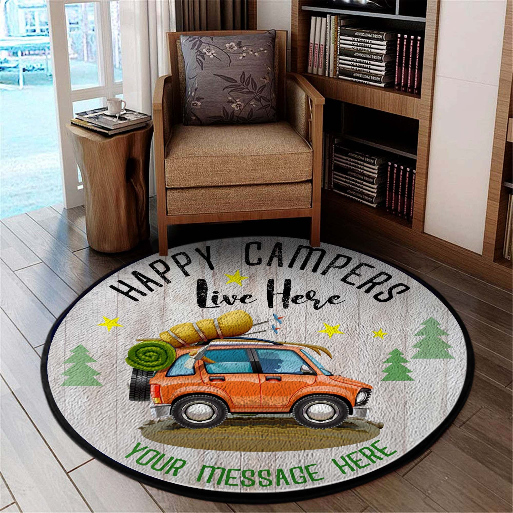 Personalized Happy Campers Live Here Round Rug Carpet Bedroom Livingroom Home Decor