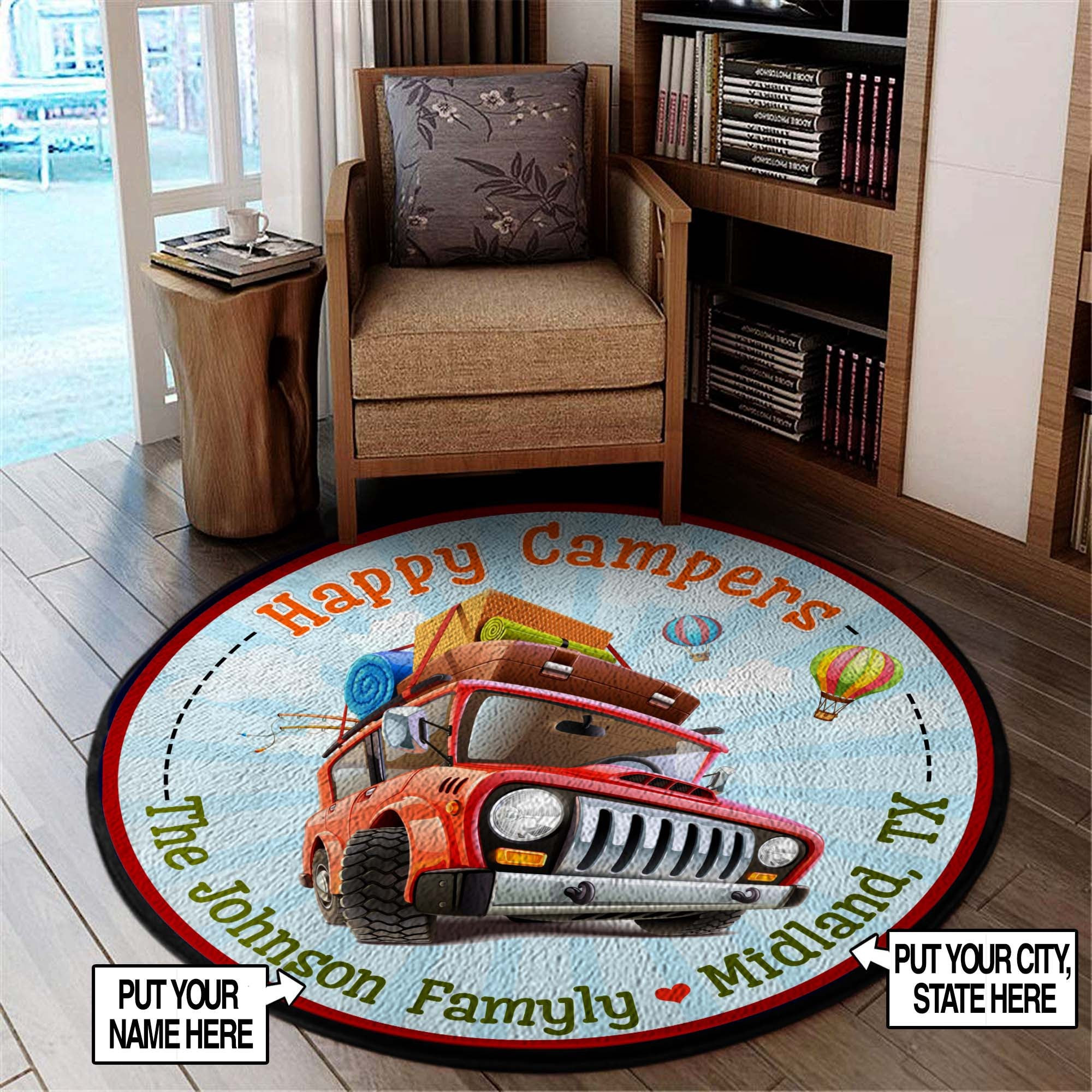 Personalized Happy Campers Round Rug Carpet Bedroom Livingroom Home Decor