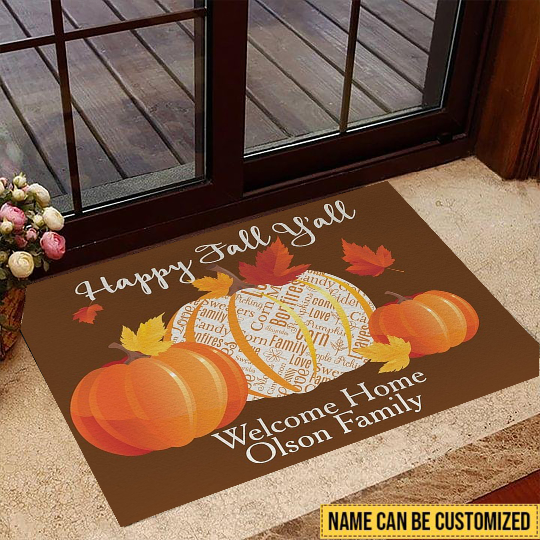 Personalized Happy Fall Yall Rubber Doormat Halloween Pumpkin Fall Welcome Mat Decor