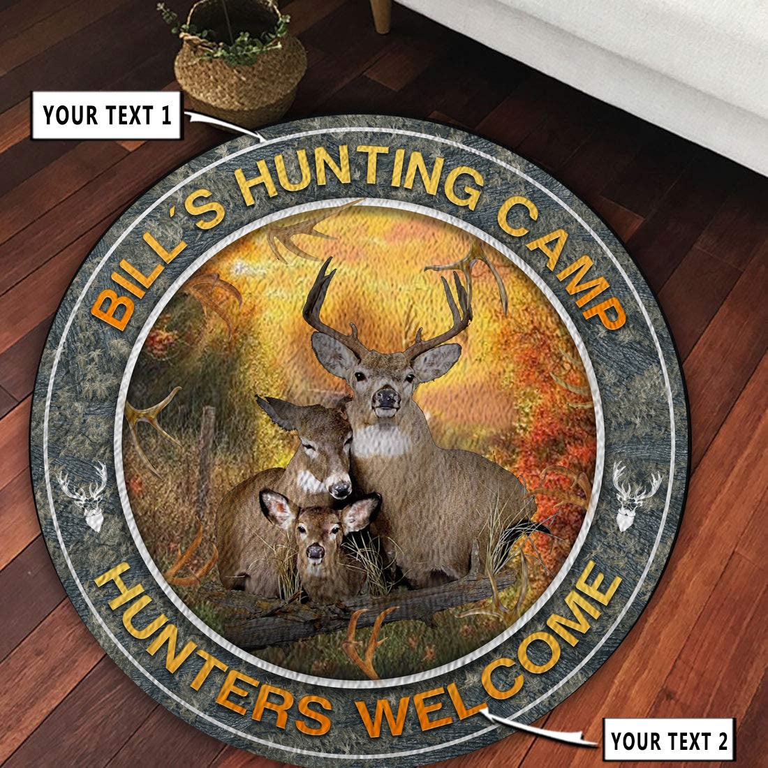 Personalized Hunting Deer Camp Decor Round Rug Carpet Bedroom Livingroom Home Decor - Image 3