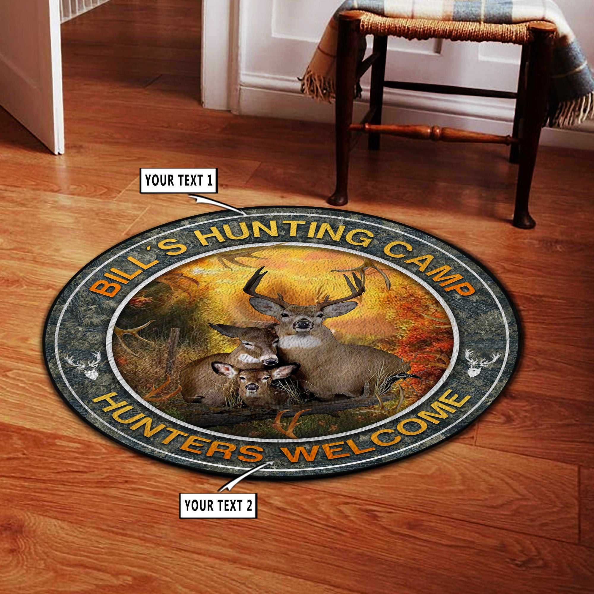 Personalized Hunting Deer Camp Decor Round Rug Carpet Bedroom Livingroom Home Decor