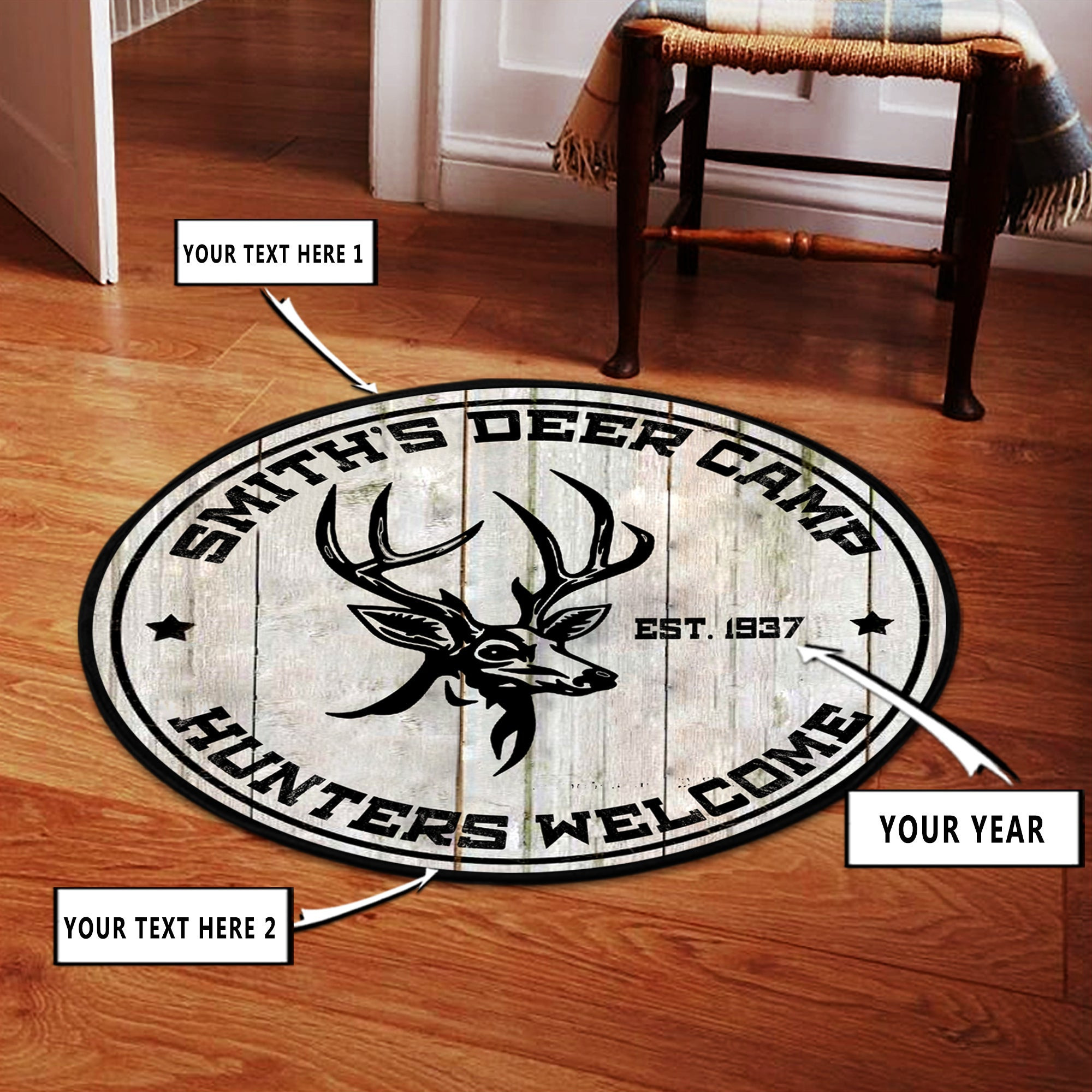 Personalized Hunting Deer Welcome Round Rug Carpet Bedroom Livingroom Home Decor - Image 4
