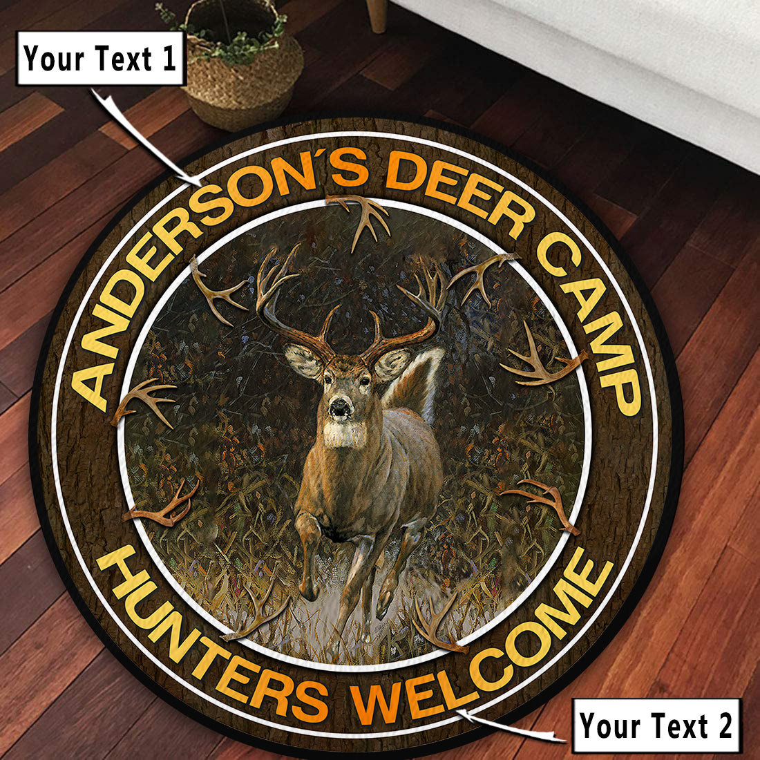 Personalized Hunting Deer Welcome Round Rug Carpet Bedroom Livingroom Home Decor