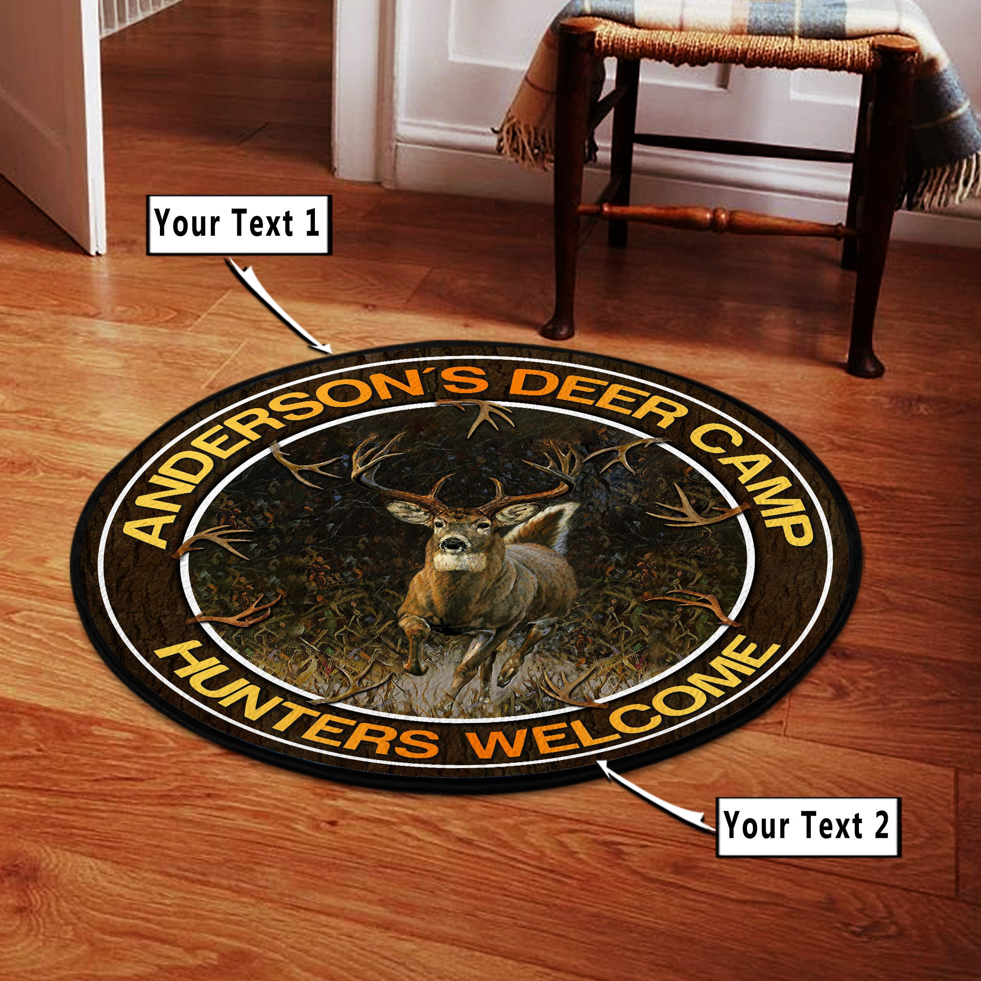 Personalized Hunting Deer Welcome Round Rug Carpet Bedroom Livingroom Home Decor - Image 3