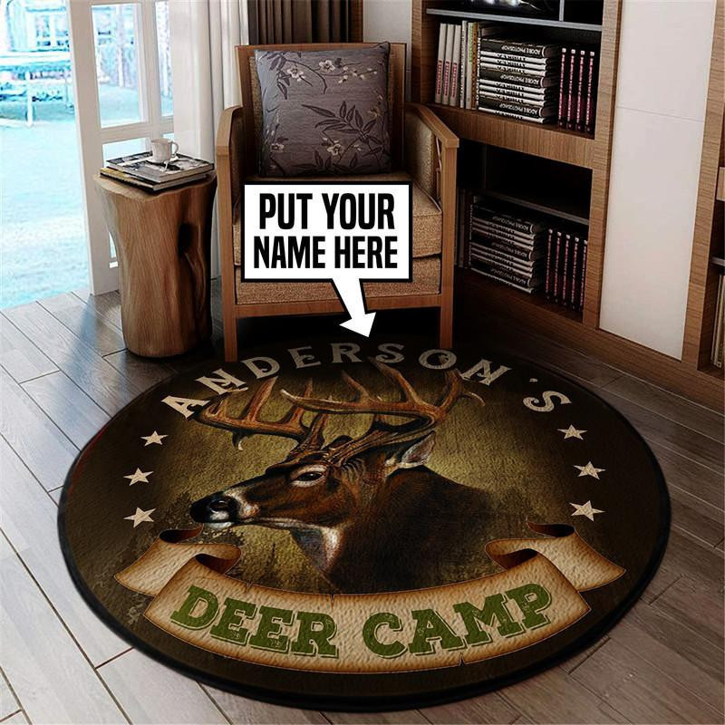 Personalized Hunting Deere Camp Living Room Round Rug Carpet Bedroom Livingroom Home Decor