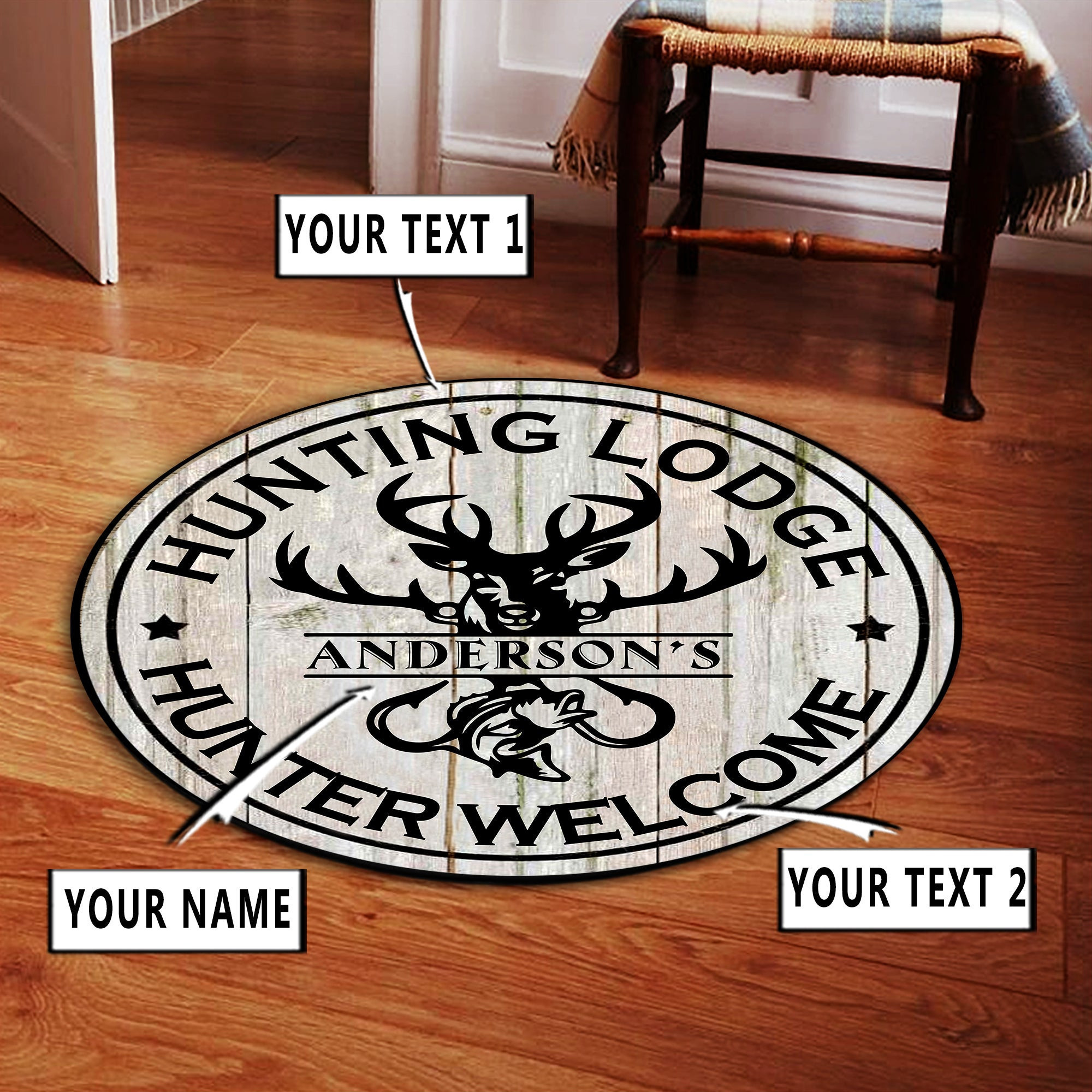 Personalized Hunting Fishing Rustic Round Rug Carpet Bedroom Livingroom Home Decor