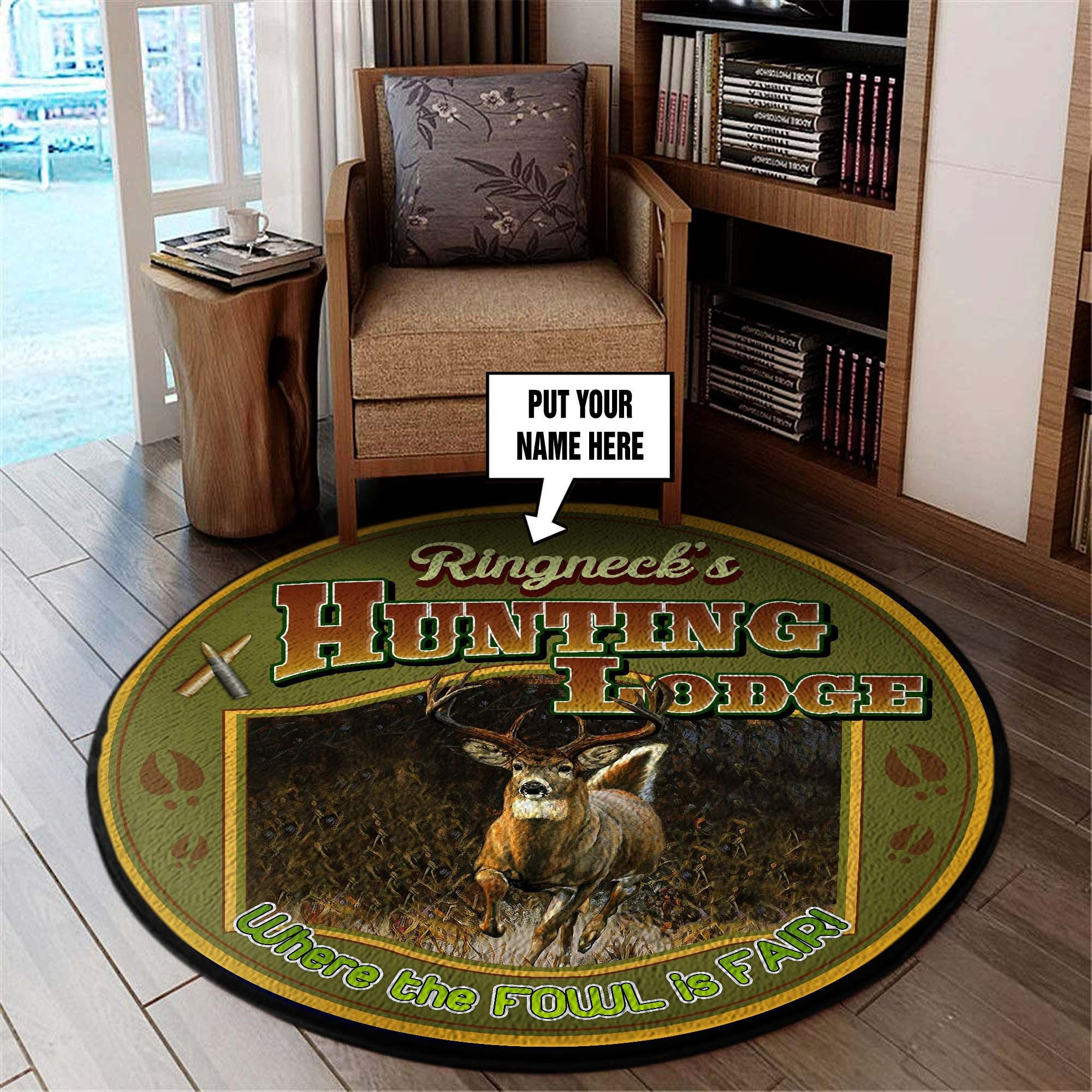 Personalized Hunting Lodge Round Rug Carpet Bedroom Livingroom Home Decor - Image 4