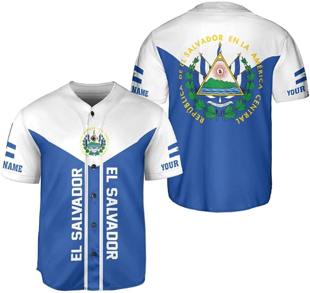 Personalized Name El Salvador Baseball Jersey Shirt El Salvador Flag Shirt