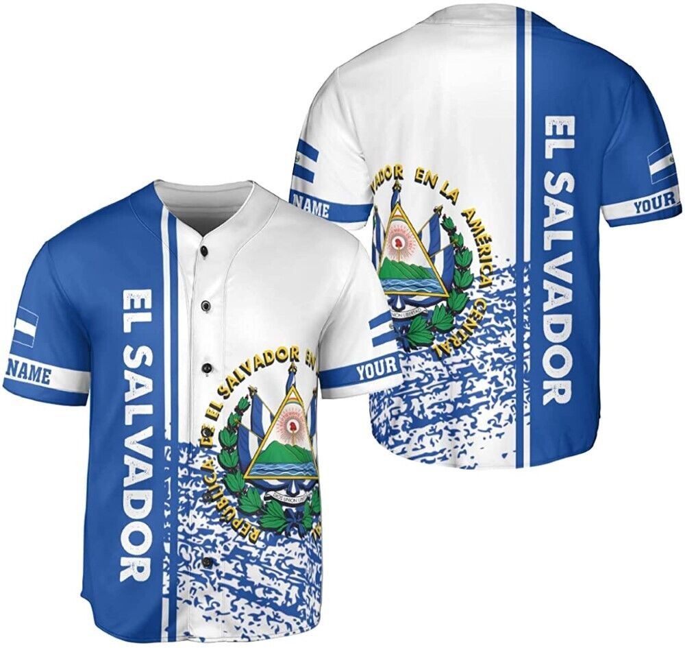 Personalized Name El Salvador Baseball Jersey Shirt El Salvador Flag Shirt