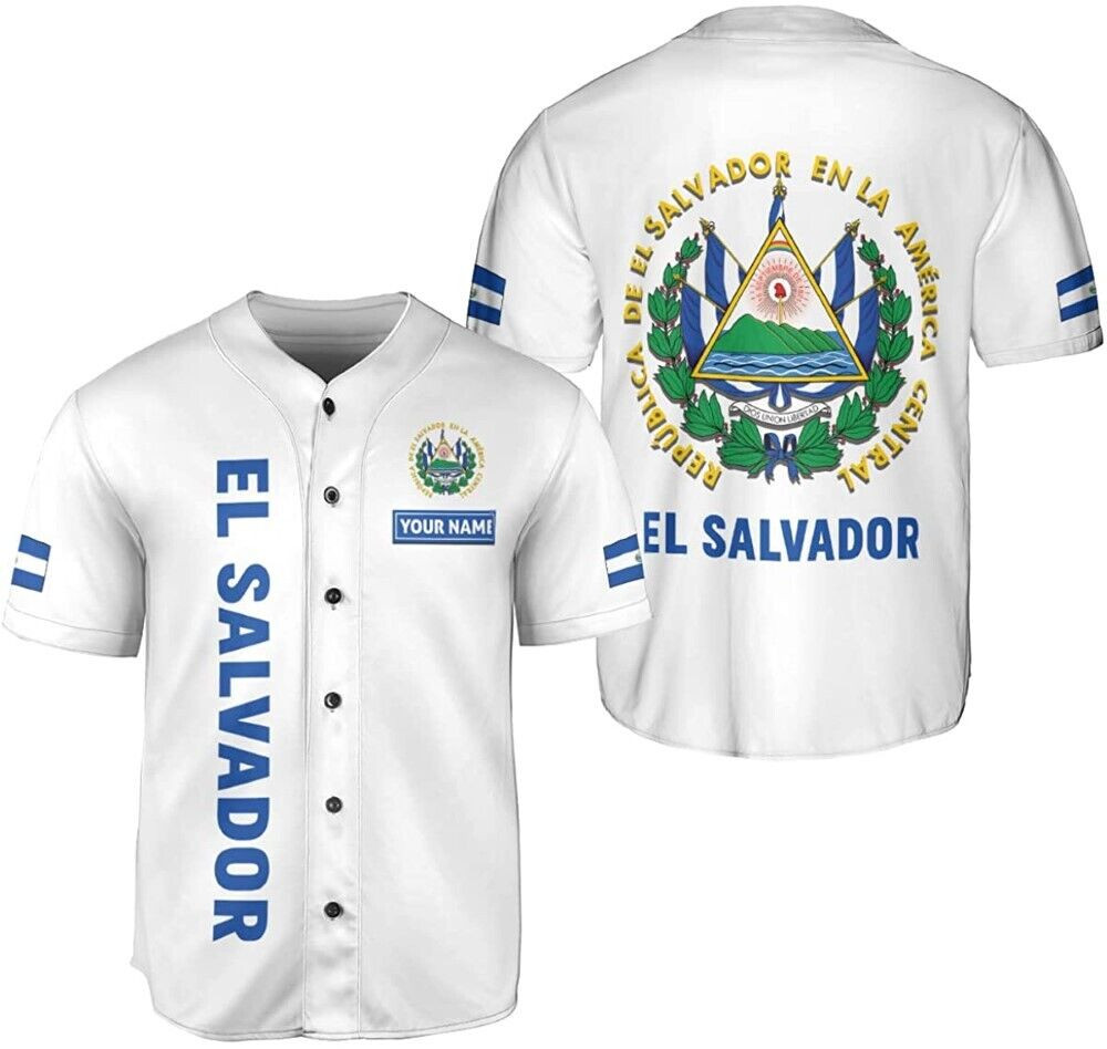 Personalized Name El Salvador Baseball Jersey Shirt El Salvador Flag Shirt