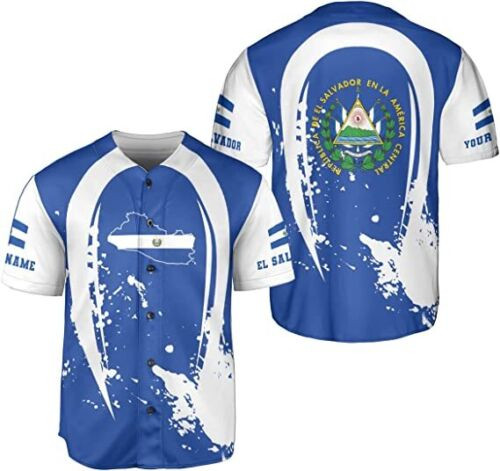 Personalized Name El Salvador Baseball Jersey Shirt El Salvador Flag Shirt