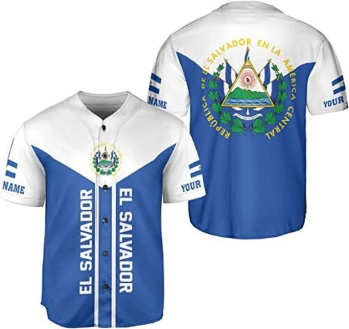 Personalized Name El Salvador Baseball Jersey Shirt El Salvador Flag Shirt