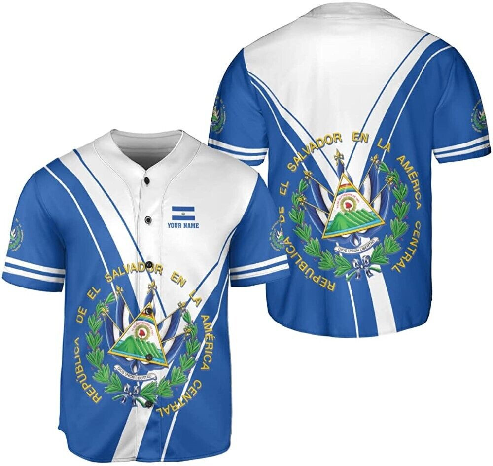 Personalized Name El Salvador Baseball Jersey Shirt El Salvador Flag Shirt