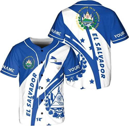 Personalized Name El Salvador Baseball Jersey Shirt El Salvador Flag Shirt Salva