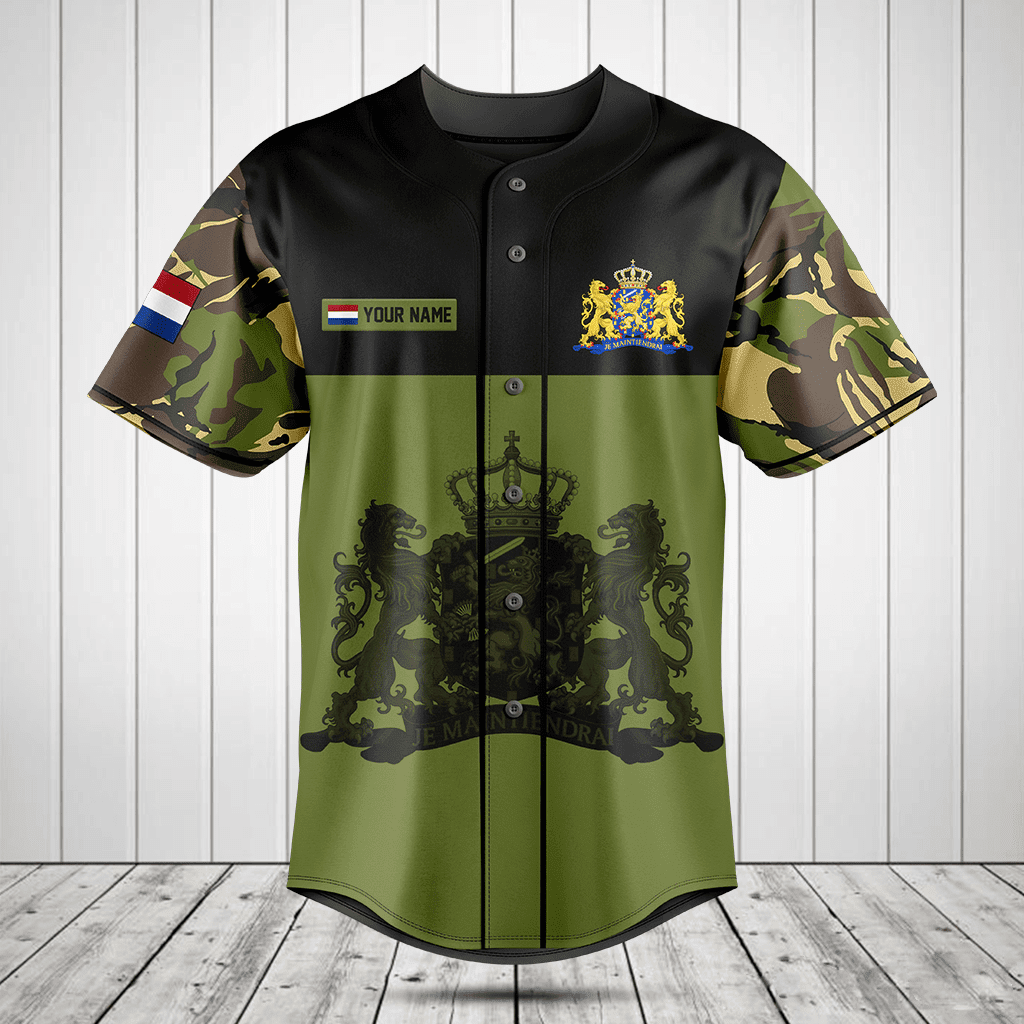 Personalized Netherlands Black Coat of Arms Baseball Jersey