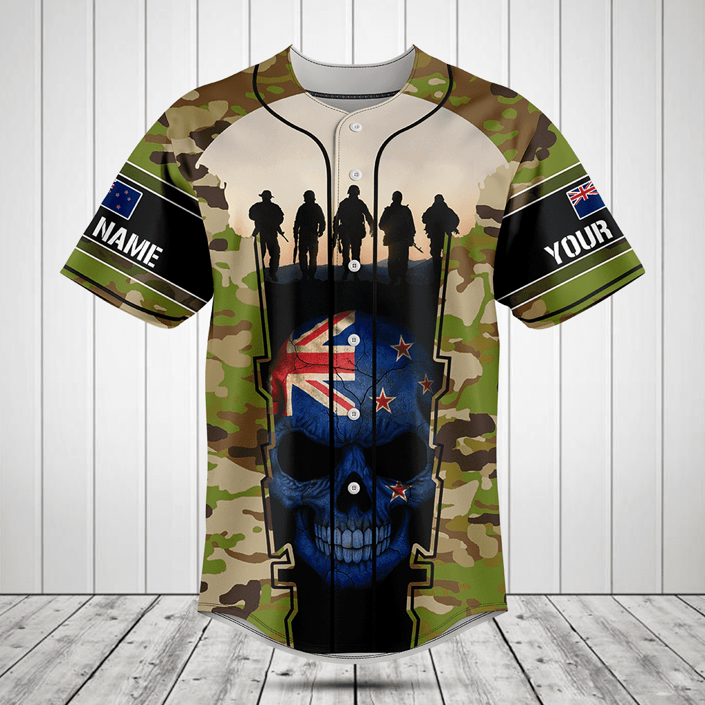 Personalized New Zealand 3D Skull Flag Camouflage Baseball Jersey