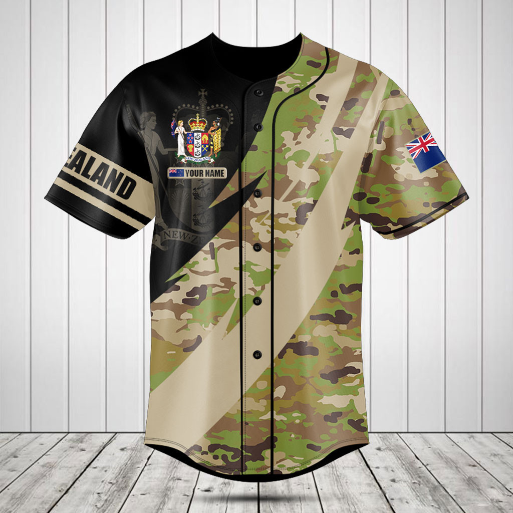 Personalized New Zealand Coat Of Arms Camo Fire Style Baseball Jersey