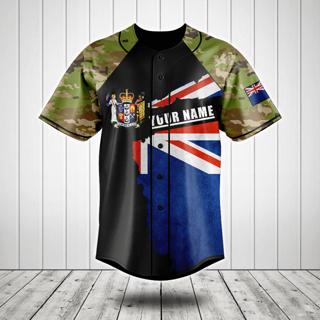 Personalized New Zealand Coat Of Arms Camouflage Baseball Jersey