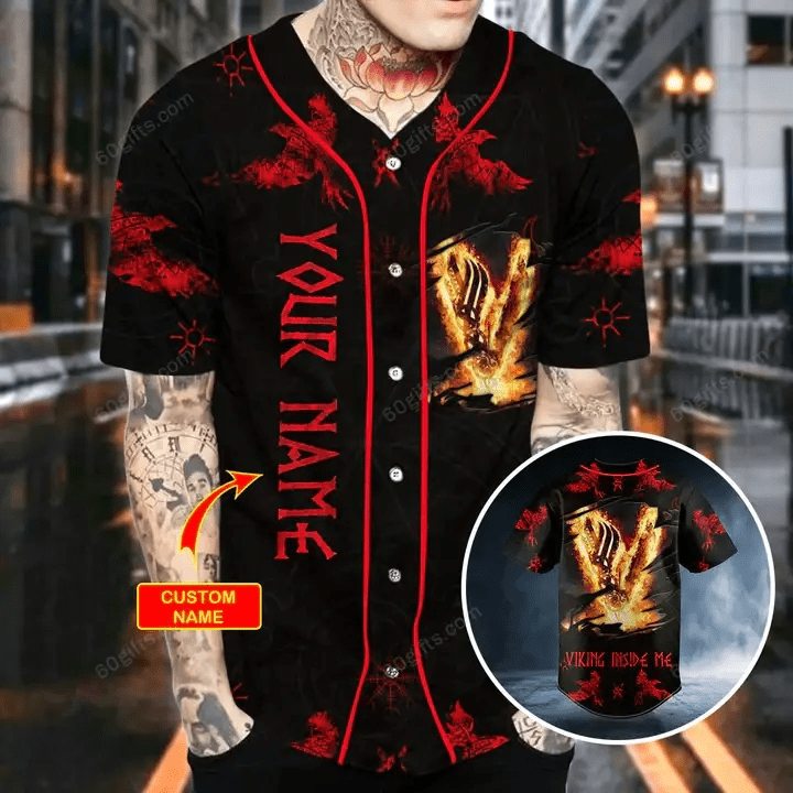 Personalized Norse Myth Fire V Inside Me Viking Baseball Jersey
