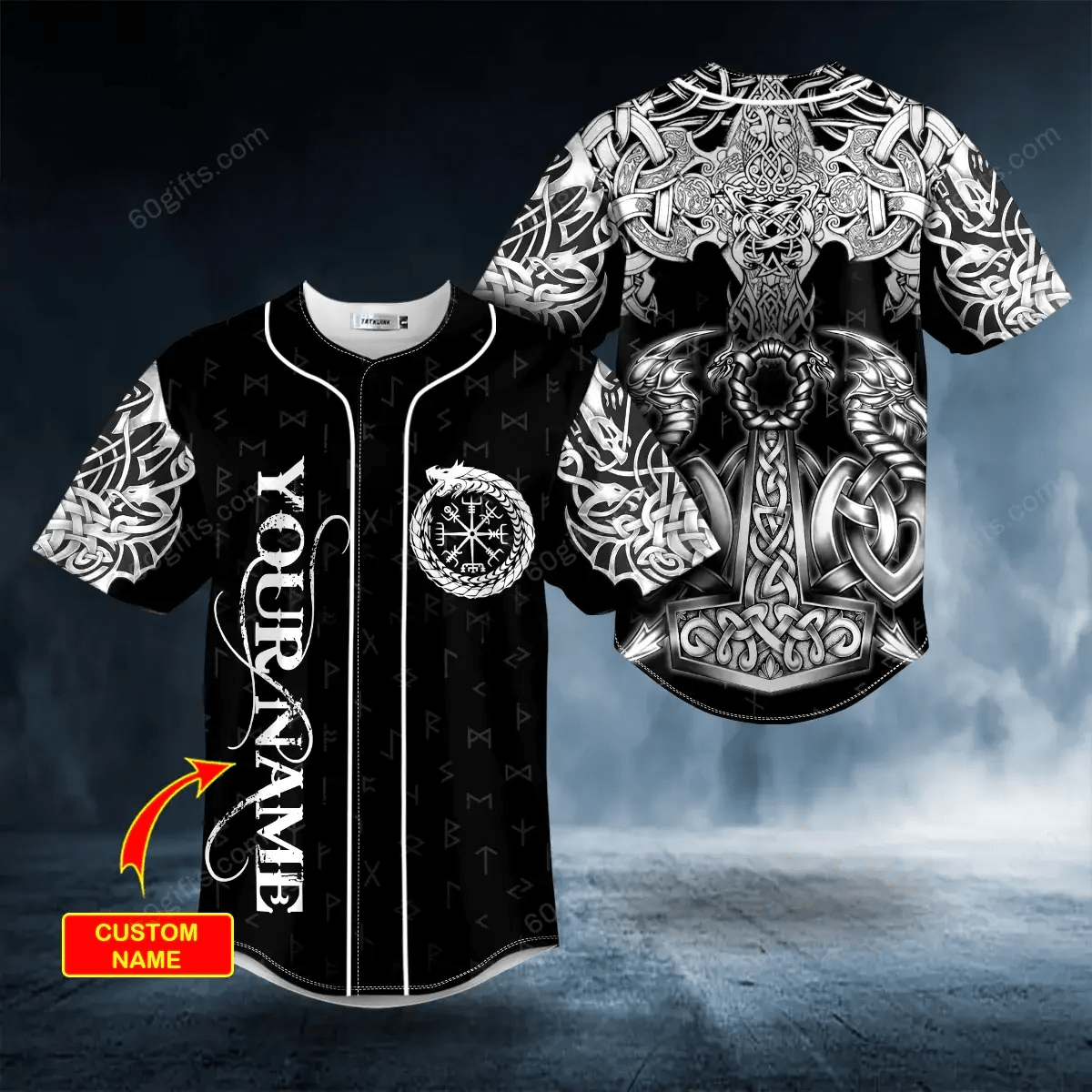 Personalized Norse Myth Viking Dragons Tattoo Baseball Jersey