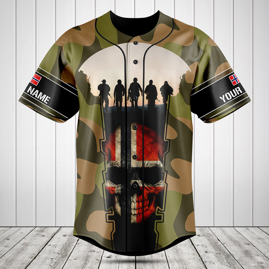 Personalized Norway 3D Skull Flag Camouflage Baseball Jersey