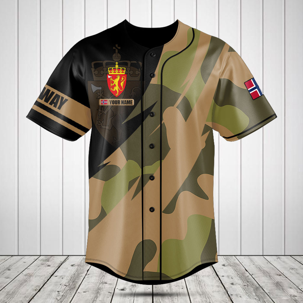 Personalized Norway Coat Of Arms Camo Fire Style Baseball Jersey