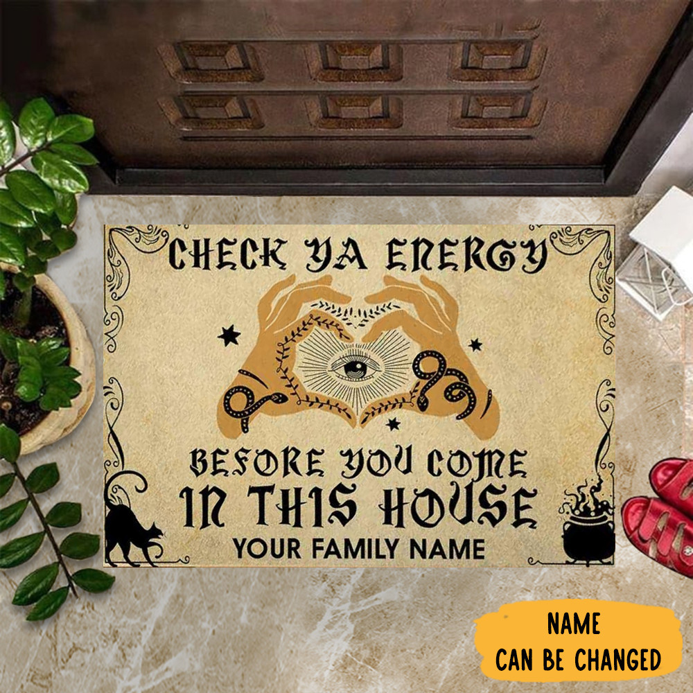 Personalized Occult Eyes Check Ya Energy Before You Come In This House Rubber Doormat Funny Front Porch Mats