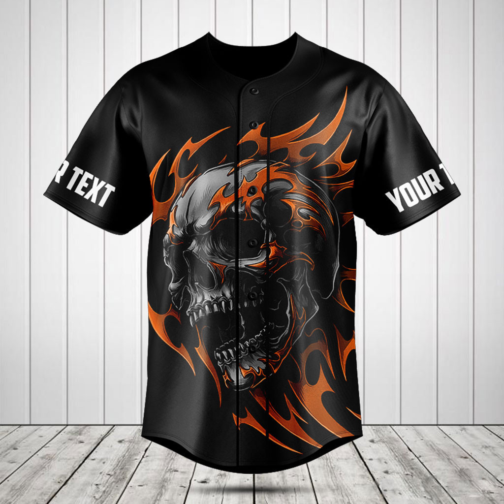 Personalized Orange Skull 3D Baseball Jersey