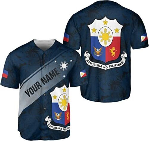 Personalized Philippines Baseball Jersey, Filipino Flag Baseball Jersey