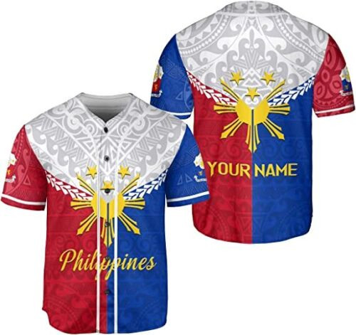 Personalized Philippines Baseball Jersey, Filipino Flag Baseball Jersey